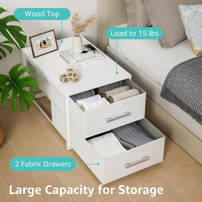 BOLUO Stackable Storage Drawers Closet Organizers and Storage Fabric White 2 - Image 6