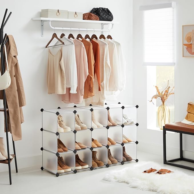 SONGMICS Shoe Rack with 16 Cubes, Interlocking Plastic Shoe Organizer, DIY - Image 7