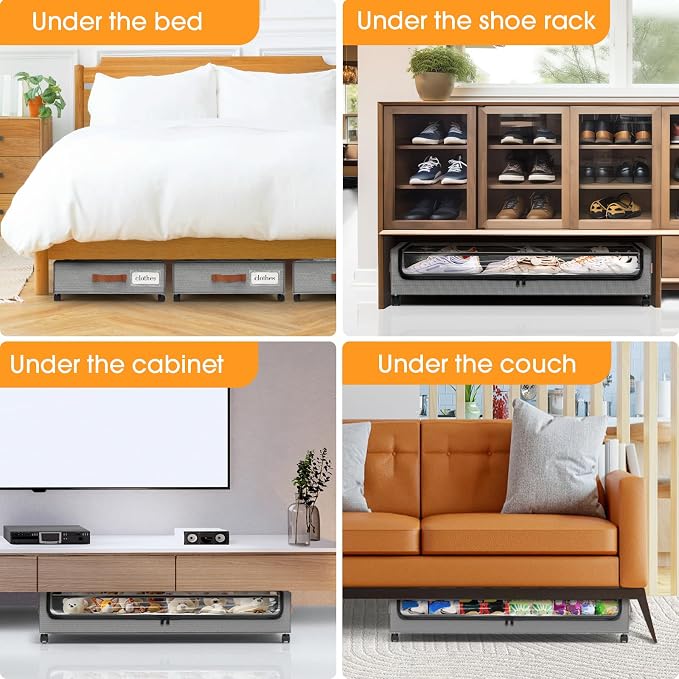 Under Bed Storage with Wheels 3Pack Underbed Storage with Clear Window&Label - Image 7