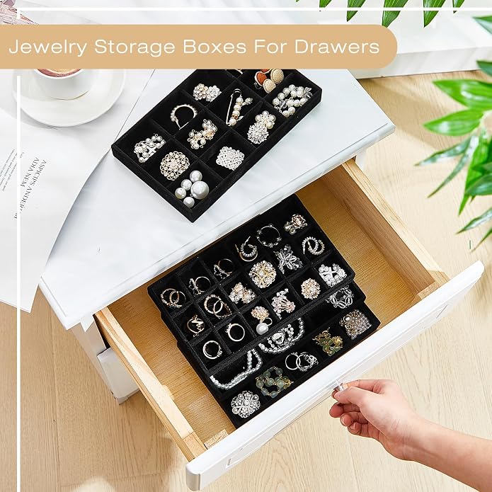 Junkin 12 Pcs Jewelry Tray Velvet Stackable Jewelry Organizer Trays Divided - Image 5
