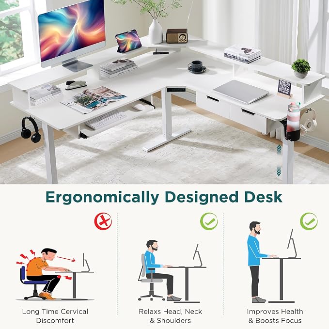 RedLemon 60 Inches L Shaped Electric Standing Desk, Height Adjustable Corner - Image 4