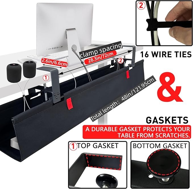 Under Desk Cable Management No Drill – 48" L x 6" W Cord Organizer, Upgraded - Image 2