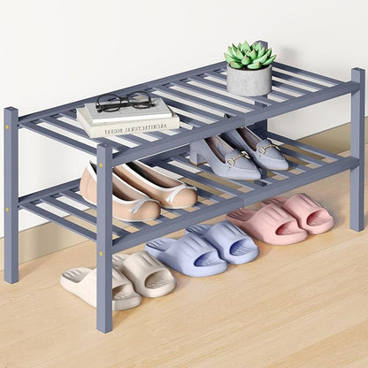 Smiry Bamboo Shoe Rack for Closet, 2 Tier Wooden Stackable Shoe Organizer by Smiry