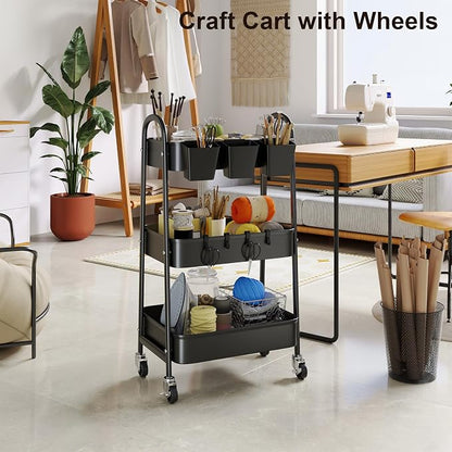 3 Tier Metal Rolling Cart with Lockable Wheels, Diaper Caddy - Image 5
