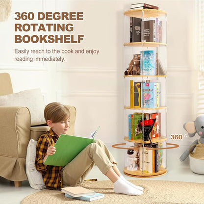 TAKEKIT 360° Rotating Bookshelf, 5-Tier Spinning Book Shelf Tower - Image 3
