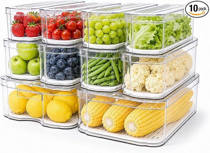 SMRCAD Clear Fridge Bins with Drain Trays by SMRCAD