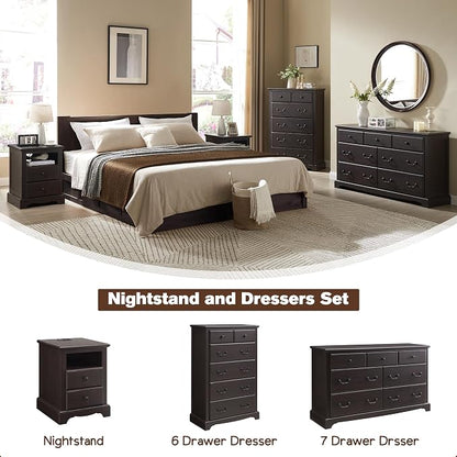 T4TREAM Nightstand with Charging Station, 18 Inch Vintage End Table with 2 - Image 6