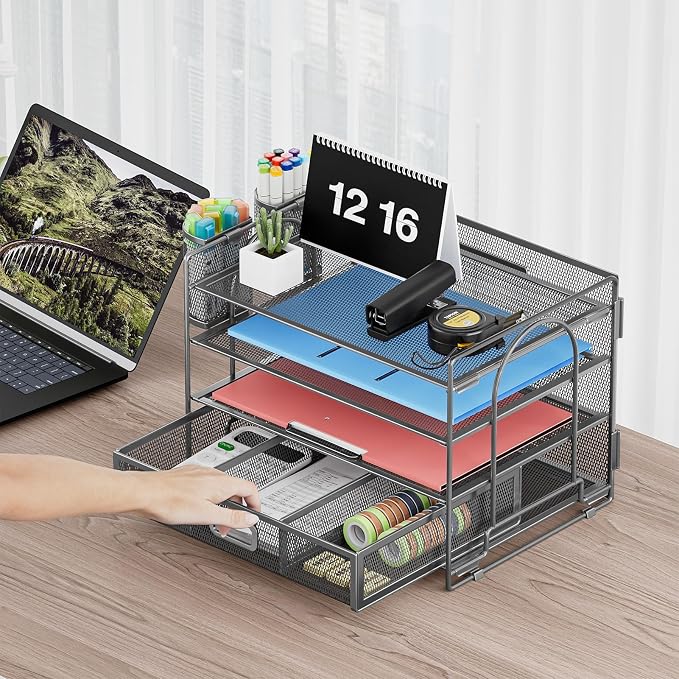 Marbrasse Desk Organizer and Accessories4-Tier Paper File Letter Tray - Image 5