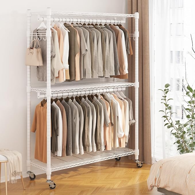 BATHWA Heavy Duty Garment Rack on Wheels, Rolling Clothes Racks - Image 2