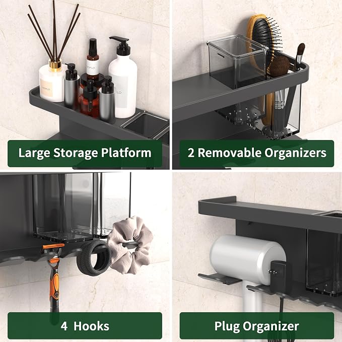 Hair Dryer Holder Wall Mounted Adhesive/Drilling, Hair Dryer Storage Organizer - Image 3