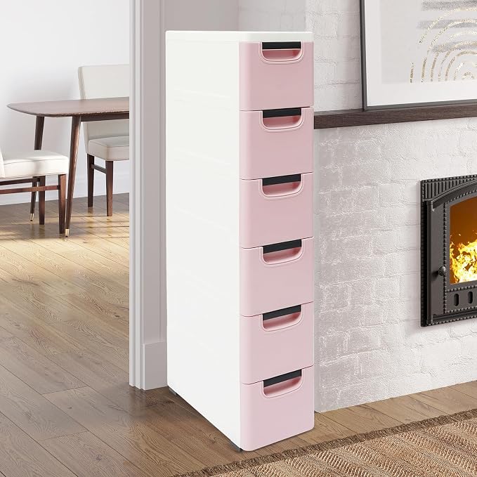 6 Drawers Plastic Storage Cabinet, Mobile Slim Utility Cart on Wheels, - Image 3