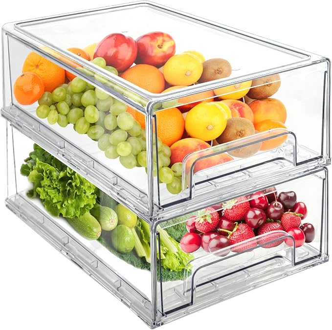Mano 2Pack Clear Fridge Drawers Pull Out Stackable Refrigerator Drawer by MANO