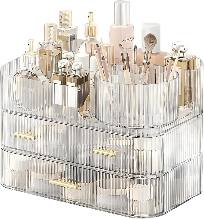 DASITON Makeup Organizer with Drawers and Rotating Makeup Brush Holder by DASITON