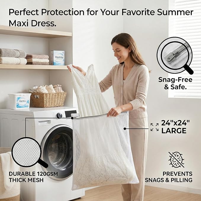 24x24 Medium Mesh Laundry Bags for Delicates, Blouses & Bed Linens – Durable - Image 3