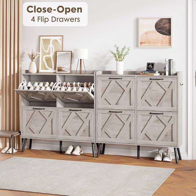 Nicetree Shoe Cabinet with 4 Flip Drawers, Freestanding Shoe Organizer Cabinet - Image 3