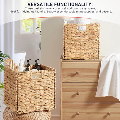 Ornavo Home 13 x 13 Inch Water Hyacinth Baskets Set of 4 – Handwoven - Image 3