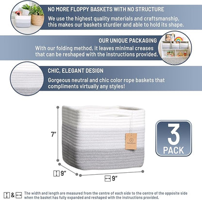 NaturalCozy Storage Cubes 9”x9”x7”Cotton Rope Woven Baskets - Image 2