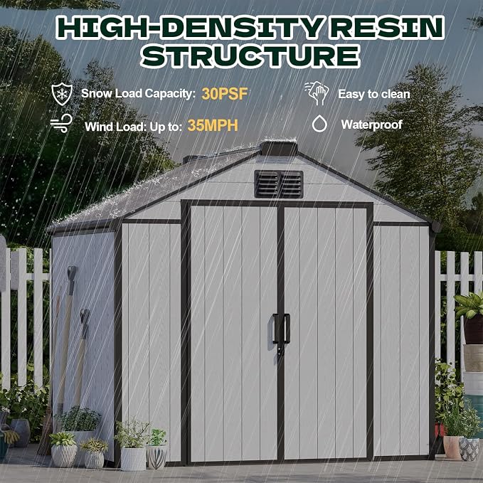 8 x 6 FT Resin Outdoor Storage Shed, All-Weather Plastic Garden Shed - Image 6