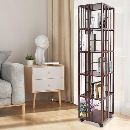 Rotating Bookshelf Tower, 360 Display 6 Tier Spinning Bookcase, Bamboo - Image 4