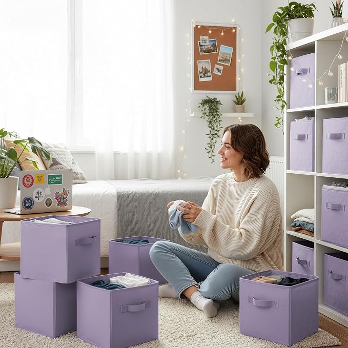 GRANNY SAYS 11 Inch Cube Storage Bins, Lavender Purple, Sturdy Handles - Image 4