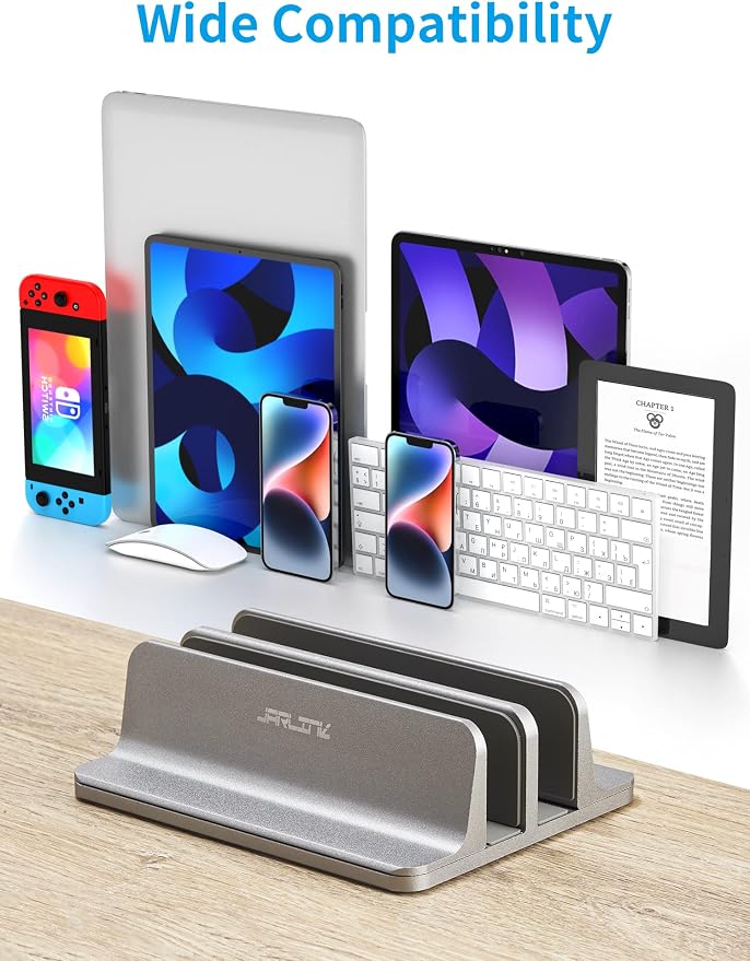 JARLINK Double Vertical Laptop Stand, Adjustable Aluminum Desk Dock, - Image 2