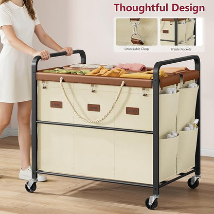 Tajsoon 350L Extra Large Laundry Hamper 6 Section, Heavy Duty Laundry Cart - Image 6