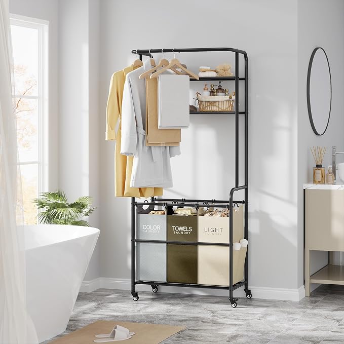 Laundry Sorter 3 Section, Laundry Hamper Cart - Image 8