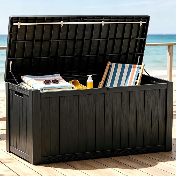146 Gallon Deck Box, Waterproof Outdoor Storage Box, Lockable Resin Patio by Unknown