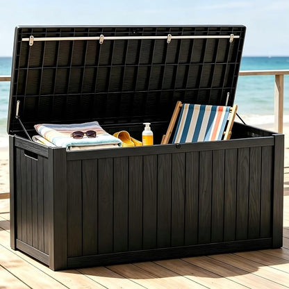 146 Gallon Deck Box, Waterproof Outdoor Storage Box, Lockable Resin Patio by Unknown
