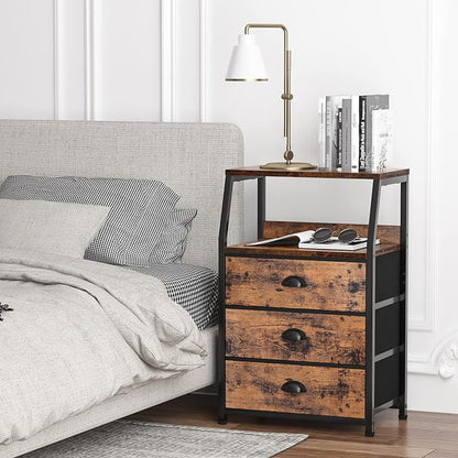 Furnulem Nightstand with 3 Fabric Drawers, Small Bedroom Storage Cabinet | - Image 2