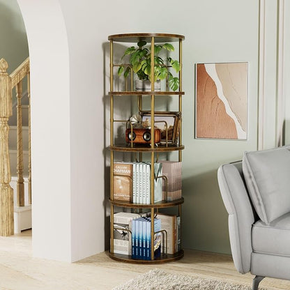 Flycity 4 Tier Rotating Bookshelf, 360° Corner Bookshelf Tower, Round Revolving - Image 4