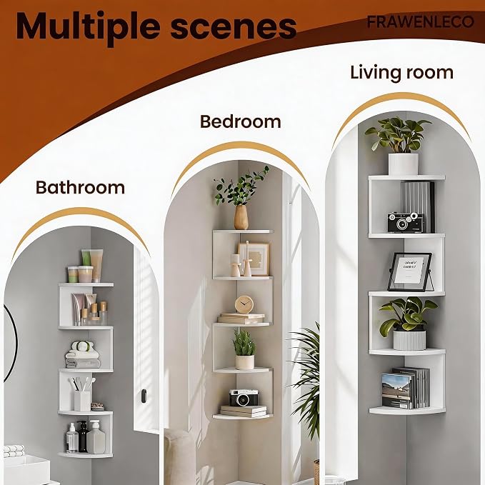 5-Tier Corner Shelf Wall Mount, Screw-Mounted Floating Bookshelf - Image 5