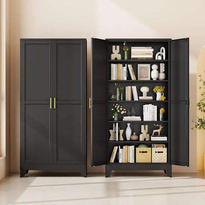 75" Black Tall Metal Storage Cabinet - Image 9