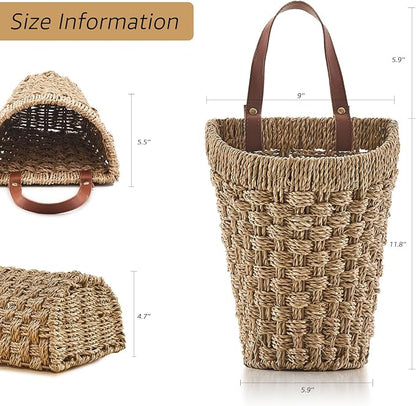 Woven Front Door Basket Seagrass Wall Hanging Basket Decorative Boho Mounted - Image 2