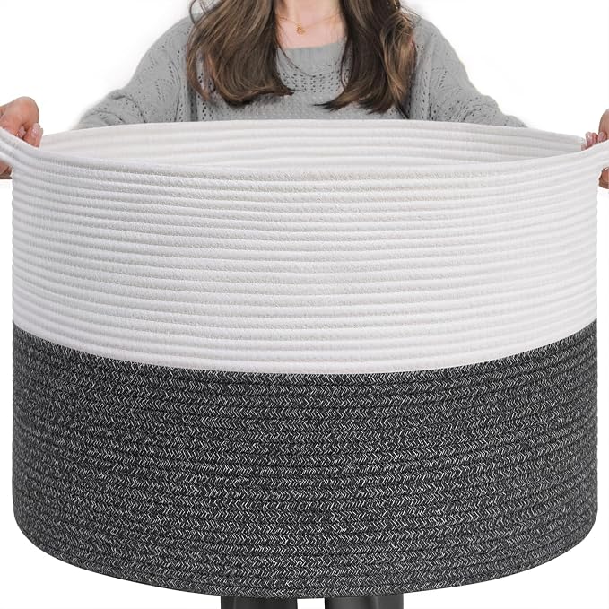 INDRESSME XXXLarge Cotton Rope Basket 21.7" x 21.7" x 13.8" Woven Baby Laundry by INDRESSME