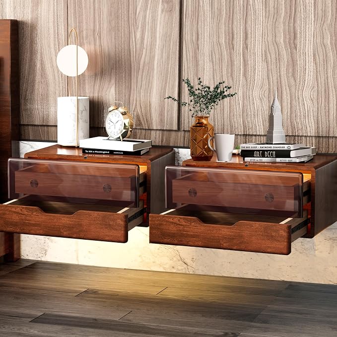 HedoAjim Nightstand Set of 2, Bedside Table Side End Table, Solid Wood Floating by HedoAjim