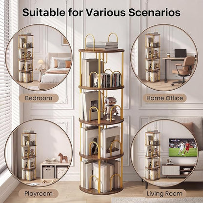 4 Tier Rotating Bookshelf, 360° Spinning Bookshelf Tower, Narrow Corner Book - Image 7