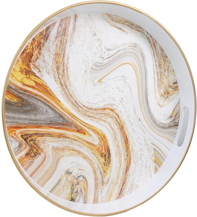 Round White Marbling Decorative Tray by Leemxiiny