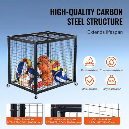 VEVOR Rolling Sports Ball Storage Cart, Lockable Basketball Cage - Image 5