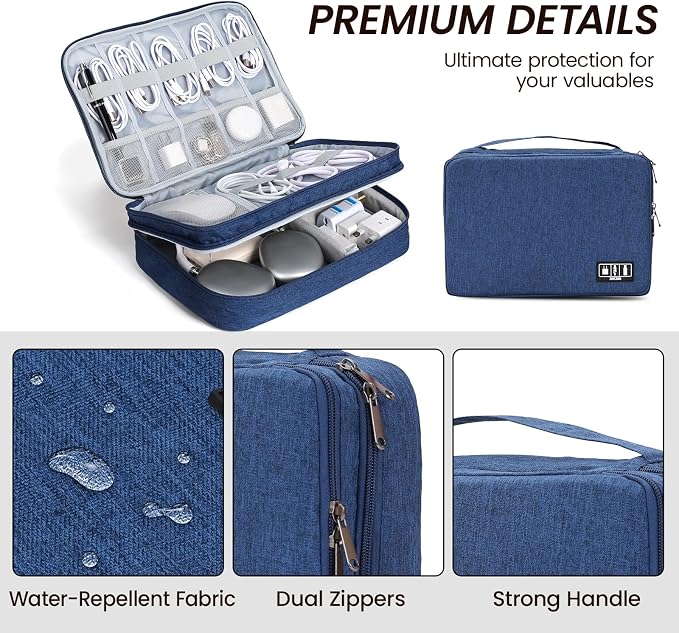 Large Electronic Organizer Travel Case, Double Layer Tech Pouch - Image 3
