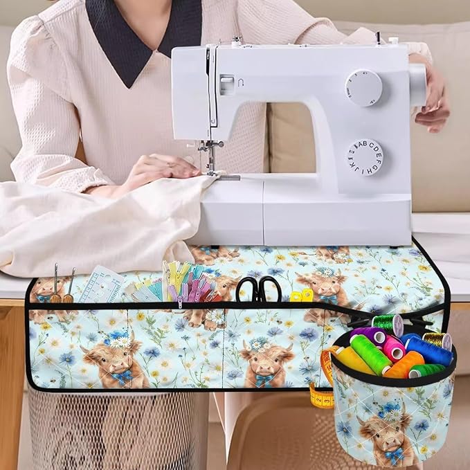 Sewing Machine Mat Highland Cow Wildflower Sewing Machine Carrying Pad Thread - Image 4