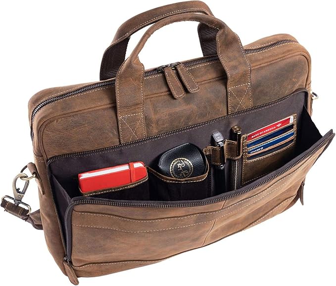 Leather briefcase 18 Inch Laptop Messenger Bags - Image 4
