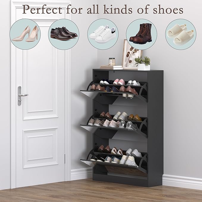 BORNOON Shoe Cabinet with 3-Flip Mirror Drawers, Freestanding Shoe Rack - Image 4
