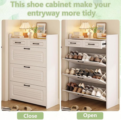 Shoe Cabinet with 3 Large Flip Drawers and 2 Storage Drawers, Narrow Shoe - Image 7