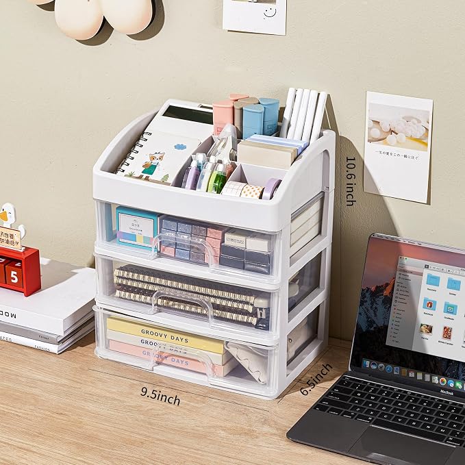 Desk Organizer with Drawers, 3 Drawers Storage Organizer, Desktop Storage - Image 3