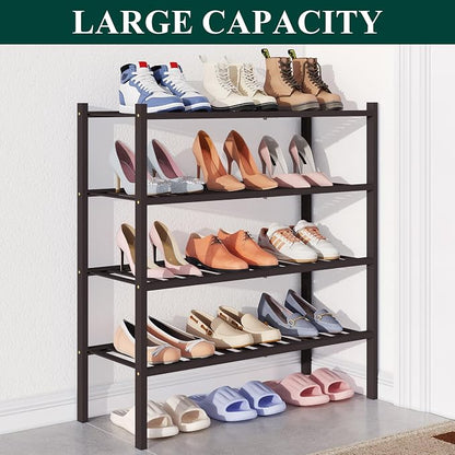 Smiry Bamboo Shoe Rack for Closet, 4 Tier Wooden Stackable Shoe Organizer - Image 5