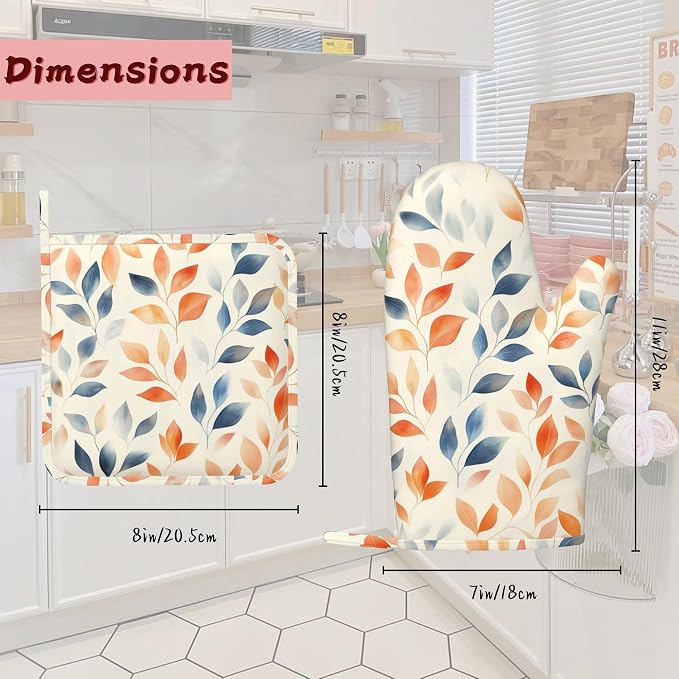 Autumn Leaves Heat-Resistant Silicone Oven Mitts and Pot Holder 4 Piece Set - Image 2