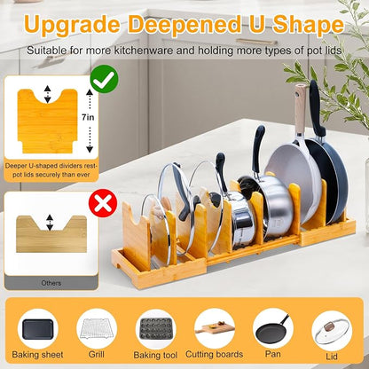 MinBoo Bamboo Expandable Pot Lid Organizer Pot Lid Holder, Pot and Pan - Image 2