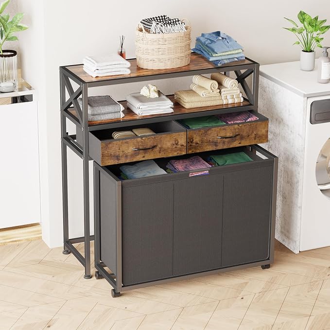 Laundry Hamper 3 Section, 150L Rolling Laundry Sorter Basket - Image 3