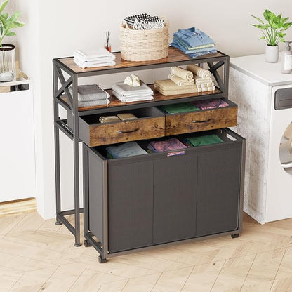 Laundry Hamper 3 Section, 150L Rolling Laundry Sorter Basket - Image 3